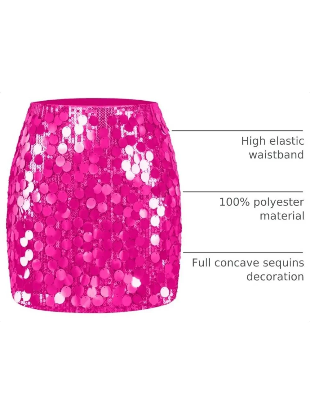 Women's Large Sequin Sparkle High Waist Bodycon Stretchy Hot Pink Mini Skirt